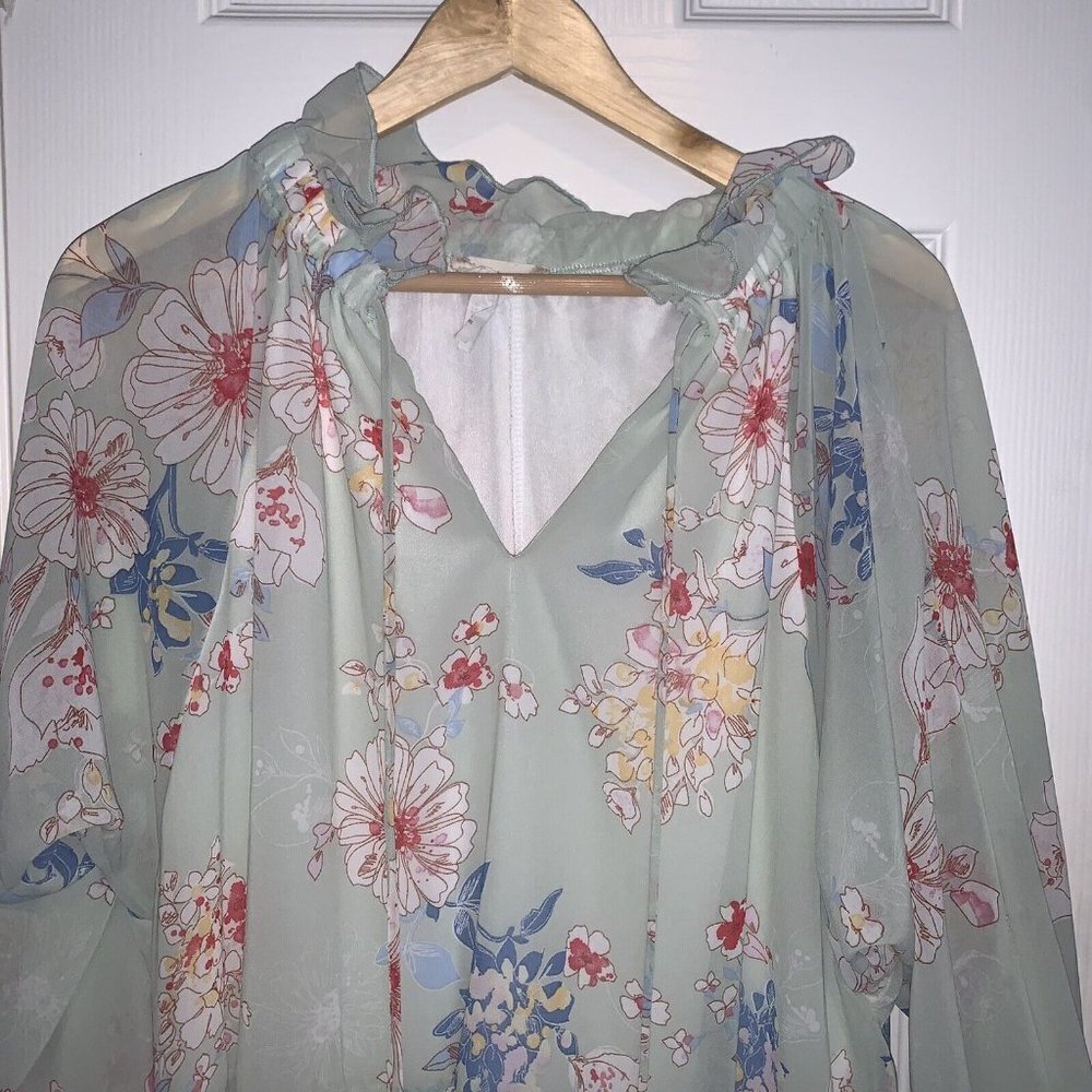 Altar'd State Sheer Mint Green Floral Cottegecore Babydoll Tiered Dress Medium - Picture 3 of 9